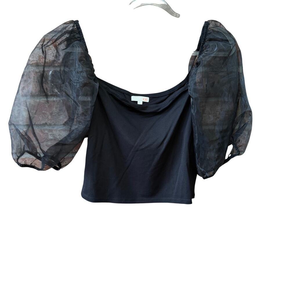 Gianni Bini NEW Black Sheer Puff Sleeve Top Size XL Glam Going Out Party Event